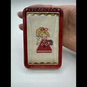 Vintage Cross Stitch Paperweight Angel Girl 4 1/4 x 2 1/2